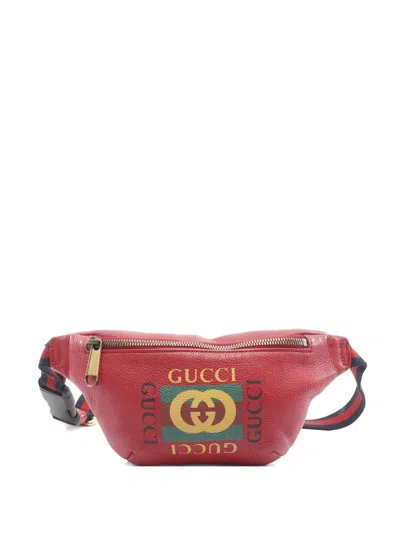 Pre-owned Gucci 2000s Logo-print Leather Belt Bag In Red