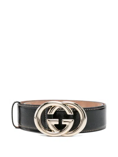 Pre-owned Gucci 2000s Logo-buckle Leather Belt In Black