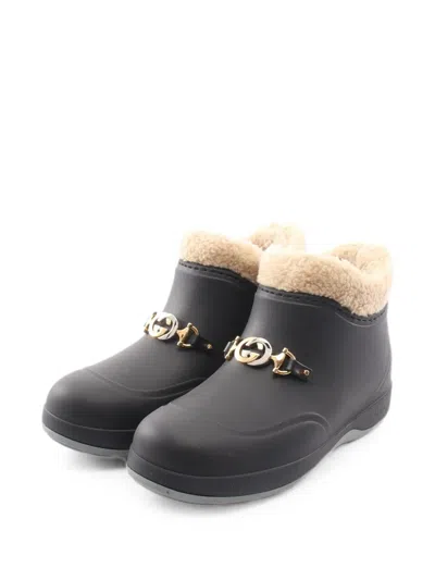 Pre-owned Gucci 2000s Logo-plaque Boots In Black