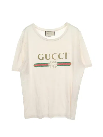 Pre-owned Gucci 2000s Logo-print T-shirt In Neutral
