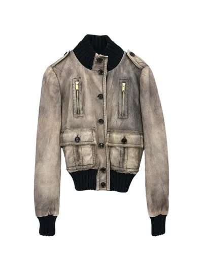 Pre-owned Gucci 2000s Madonna Leather Bomber Jacket In Grey