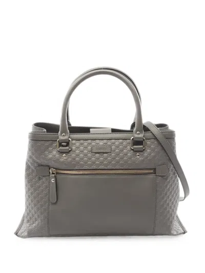Pre-owned Gucci 2000s Micro Leather Tote Bag In Gray