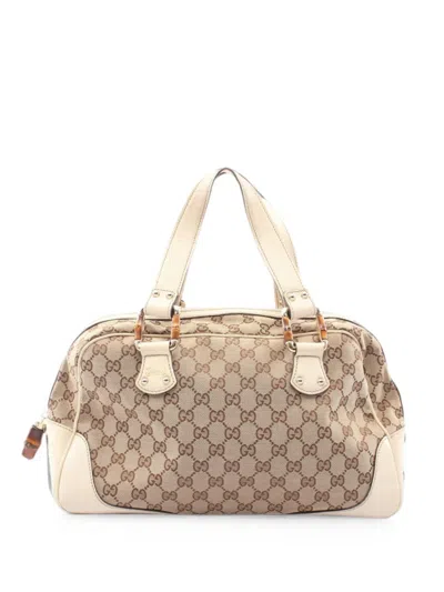 Pre-owned Gucci 2000s Mini Bamboo Gg Canvas Tote Bag In Neutral