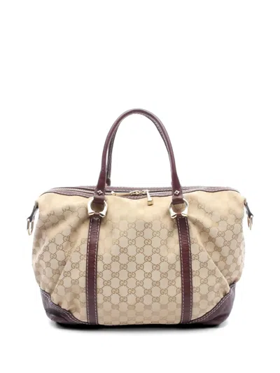 Pre-owned Gucci 2000s Mini Boston Gg Canvas Tote Bag In Neutral