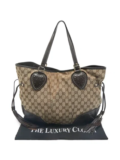 Pre-owned Gucci 2000s Monogram Heart-detail Tote Bag In Neutral