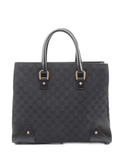 Pre-owned Gucci 2000s Nailhead Gg Canvas Tote Bag In Black