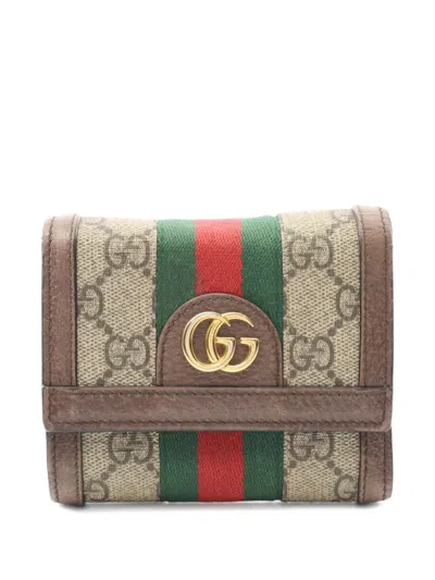 Pre-owned Gucci 2000s Ophidia Leather Wallet In Brown