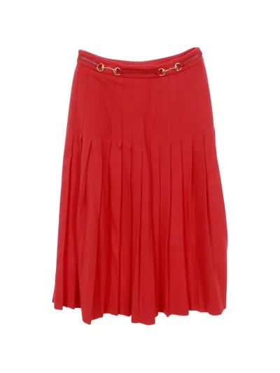Pre-owned Gucci 2000s Pleats Belt Skirt In Red