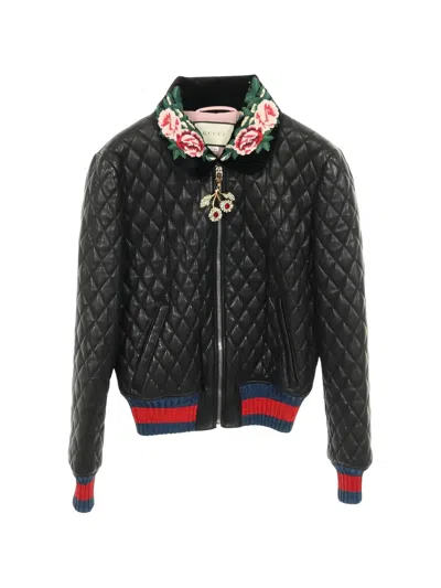 Pre-owned Gucci 2000s Quilted Bomber Jacket In Black