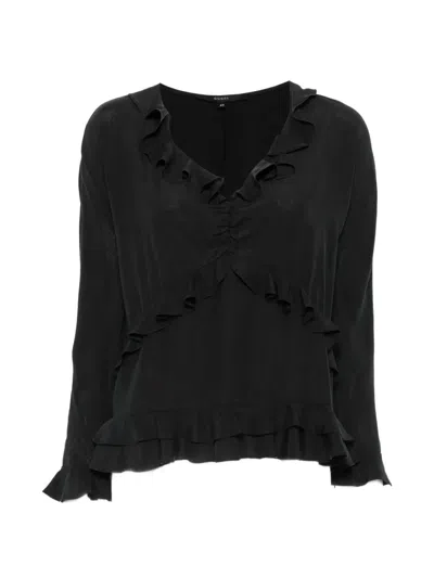 Pre-owned Gucci 2000s Ruffled V-neck Blouse In Black