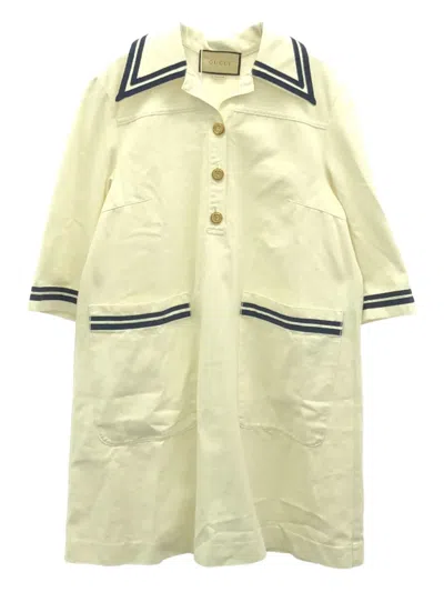 Pre-owned Gucci 2000s Sailor-collar Cotton Dress In White