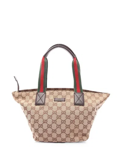 Pre-owned Gucci 2000s Sherry Line Gg Canvas Tote Bag In Neutral
