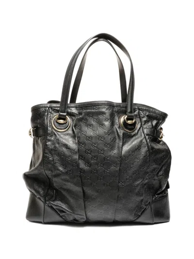 Pre-owned Gucci 2000s Shima Gg-pattern Leather Tote Bag In Black