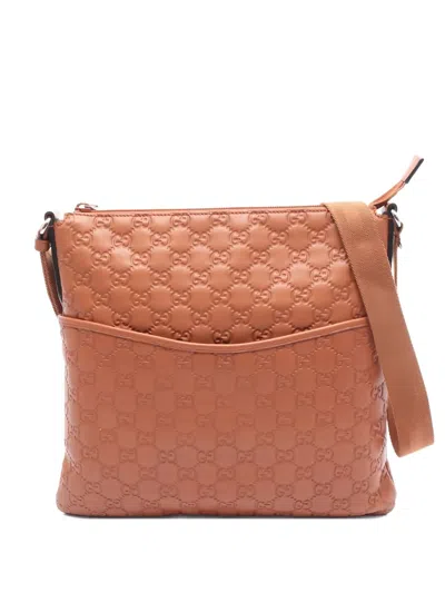 Pre-owned Gucci 2000s Sima Embossed Leather Shoulder Bag In Brown