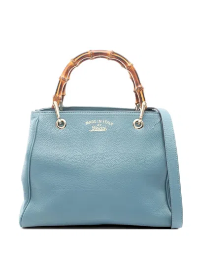 Pre-owned Gucci 2000s Small Bamboo Shopper Tote Bag In Blue