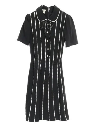 Pre-owned Gucci 2000s Stripe Collared One Piece In Black
