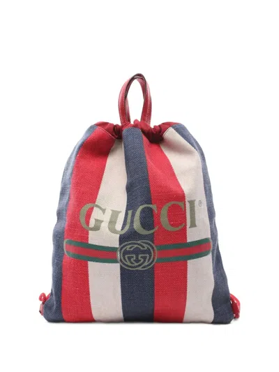 Pre-owned Gucci 2000s Striped Backpack In Red
