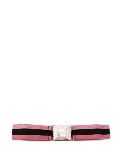 Pre-owned Gucci 2000s Striped Buckle Belt In Pink