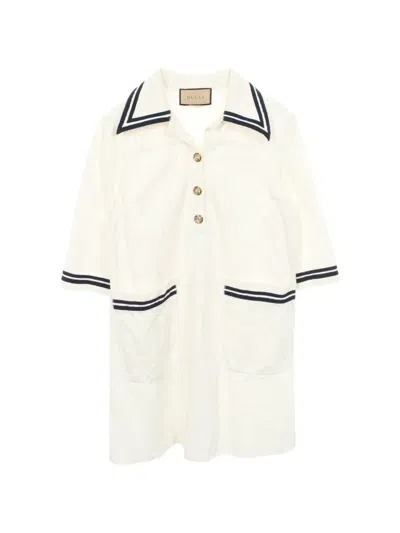 Pre-owned Gucci 2000s Striped-trim Shirt Dress In White