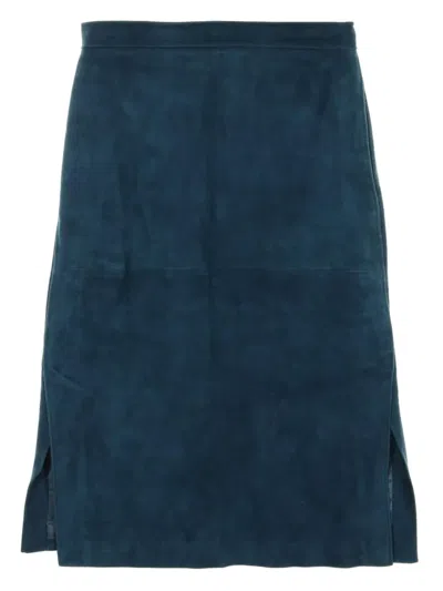 Pre-owned Gucci 2000s Suede Midi Skirt In Blue