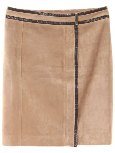 Pre-owned Gucci 2000s Suede Midi Skirt In Brown