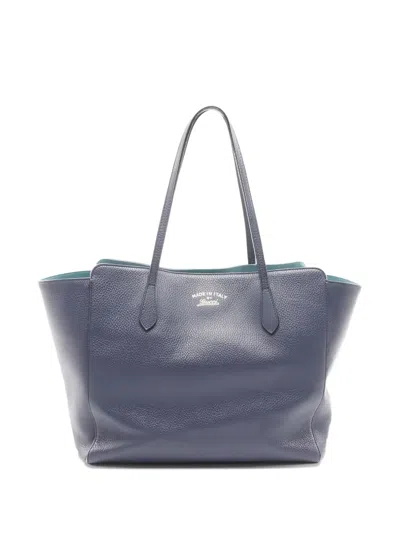 Pre-owned Gucci 2000s Swing Leather Tote Bag In Blue