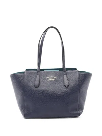 Pre-owned Gucci 2000s Swing Leather Tote Bag In Blue