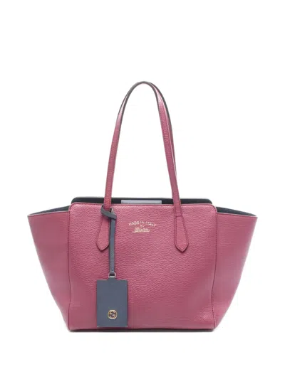 Pre-owned Gucci 2000s Swing Leather Tote Bag In Pink