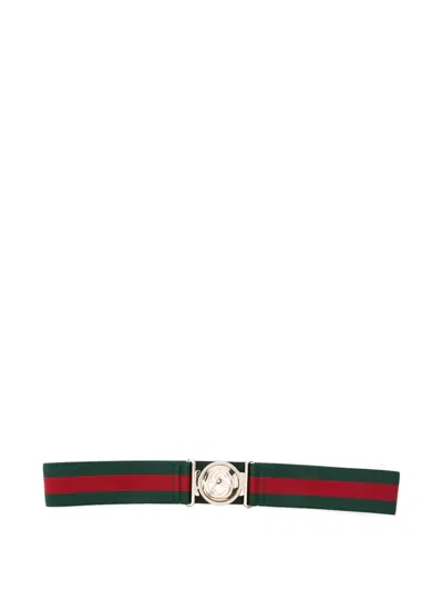 Pre-owned Gucci 2000s Web Interlocking G Belt In Green