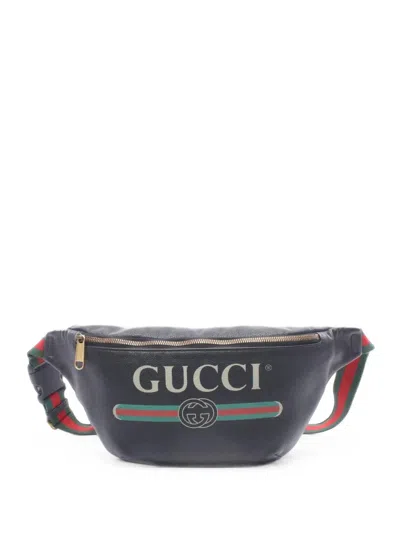 Pre-owned Gucci 2000s Web Logo Belt Bag In Black