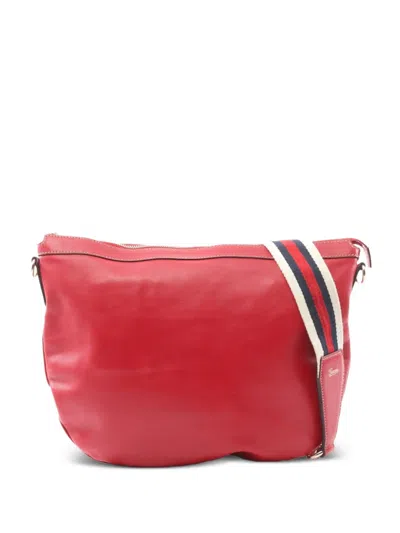 Pre-owned Gucci 2000s Web-strap Leather Shoulder Bag In Red