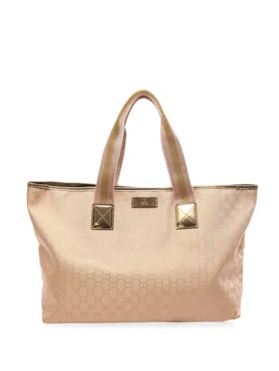 Pre-owned Gucci 2000s Webbing Line Tote Bag In Neutrals