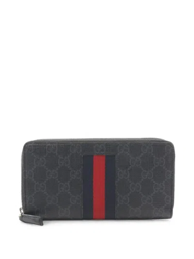 Pre-owned Gucci 2000s Web-stripe Wallet In Black