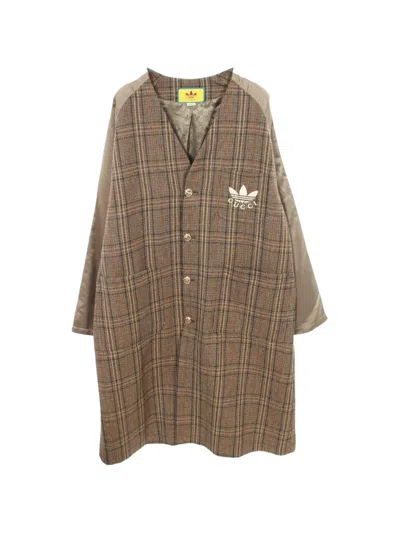 Pre-owned Gucci 2000s X Adidas Checked Panelled Coat In Brown