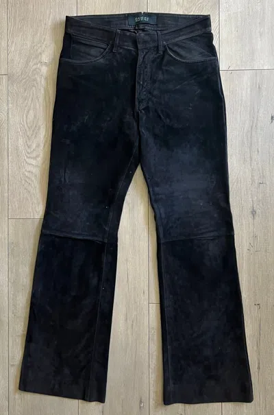Pre-owned Gucci 2002  Runway Suede Black Leather Rock Musician Pants
