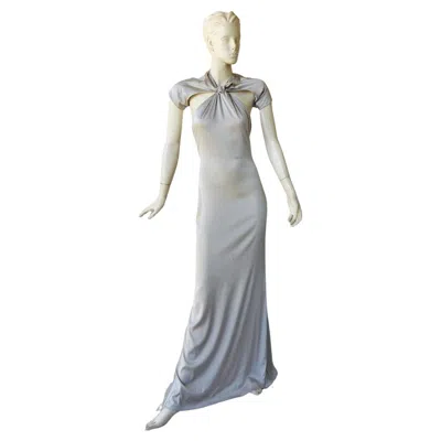 Pre-owned Gucci 2004 By Tom Ford Slipper Satin Silver Harlowesque Bias Cut Out Dress Gown