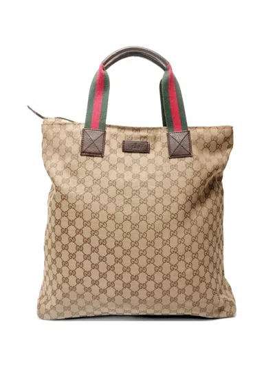 Pre-owned Gucci 2005-2015 Gg Canvas Web-stripe Tote Bag In Neutral