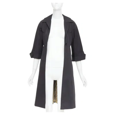 Pre-owned Gucci 2007 Black Textured Nylon Plastic Logo Buttons Long Coat It36 Xxs