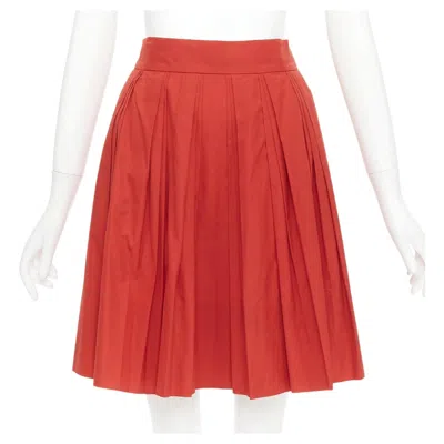 Pre-owned Gucci 2007 Vintage Brick Red Coton Poplin Pleated High Waist Knee Skirt It 38 M