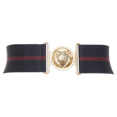 Pre-owned Gucci 2008 Runway Hysteria Crest Maroon Stripe Black Web Canvas Elastic Belt In Red