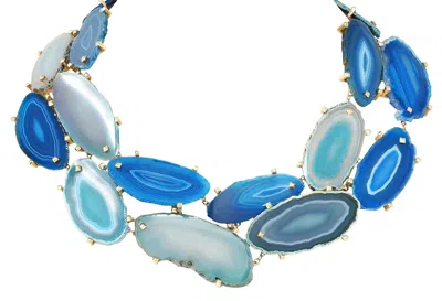 Pre-owned Gucci 2009 Spring Blue Agate 18 Karat Yellow Gold Collar Statement Necklace