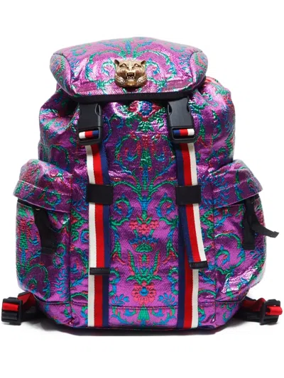 Pre-owned Gucci 2010-2025 Brocade Backpack In Purple