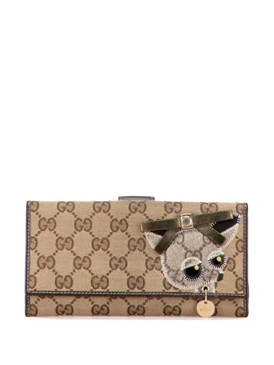 Pre-owned Gucci 2010-2025 Gg Canvas Oli Brando Chihuahua Continental Wallet Long Wallets In Brown