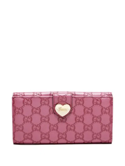 Pre-owned Gucci 2010-2025 Gg Shima Heart Wallet In Pink