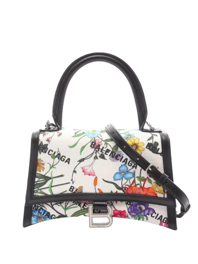 Pre-owned Gucci 2010-2026 X Balenciaga Small The Hacker Project Flora Hourglass Handle Bag Satchel In White