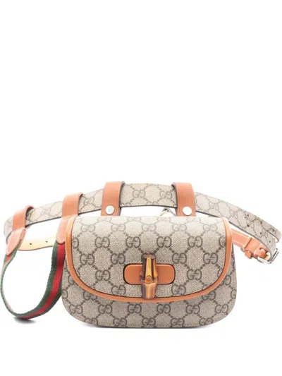Pre-owned Gucci 2010's Bamboo Gg-pattern Belt Bag In Neutral