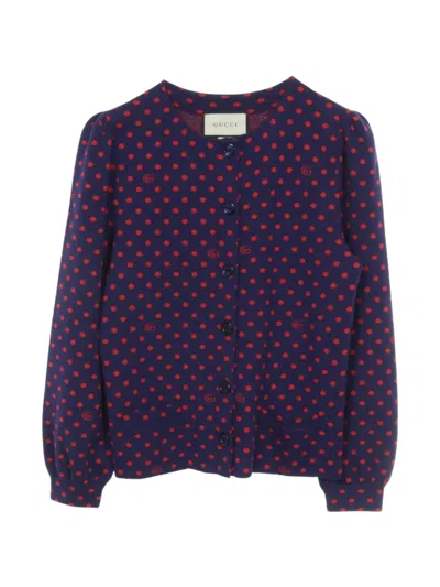 Pre-owned Gucci 2010 Gg Logo Dot Knit Cardigan In Blue