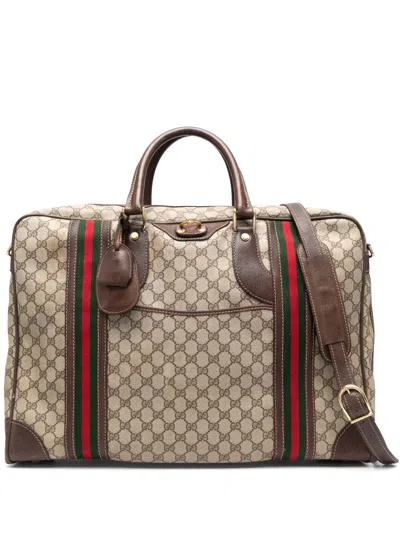Pre-owned Gucci 2010 Gg Supreme Sylvie Web Travel Bag In Brown
