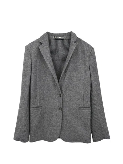 Pre-owned Gucci 2010 Horsebit Ribbed-panel Blazer In Grey