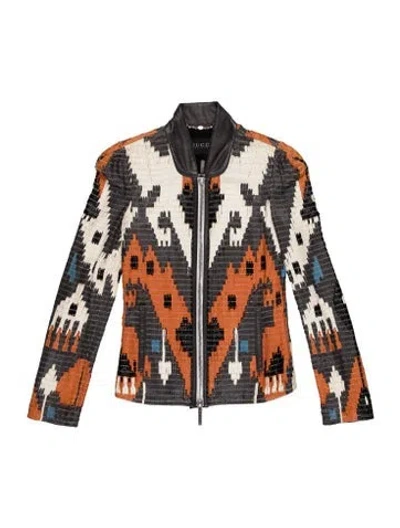 Pre-owned Gucci 2010's Leather Jacket In Grey/orange